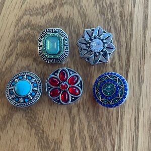 Set of 5 Jeweled Snap Button Charms 🌺